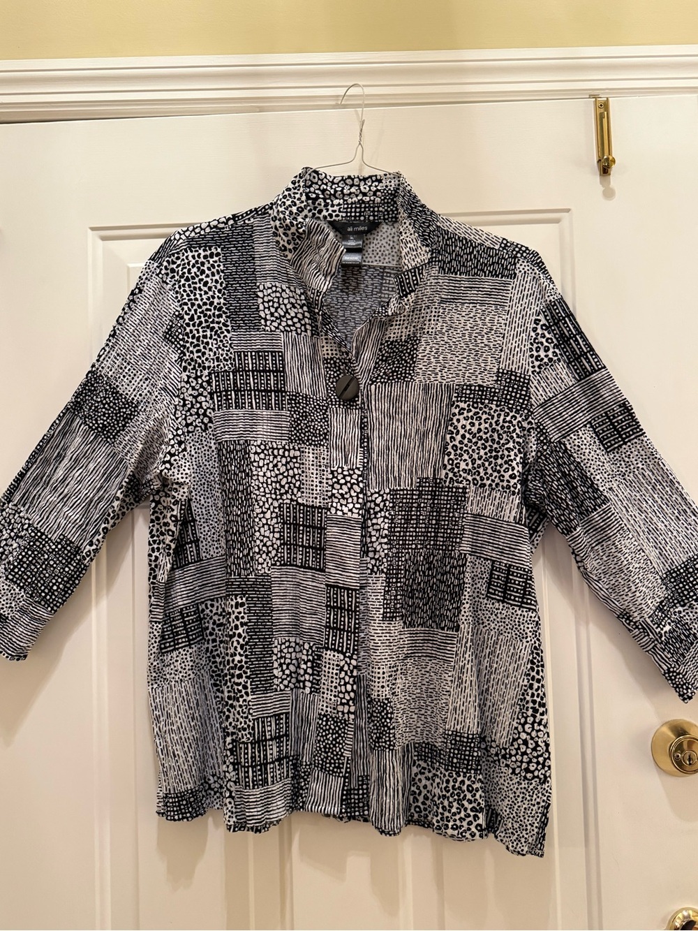 Ali Miles Black and White Patchwork Button-Front Shirt